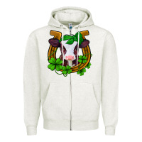 Oatmeal Heather lucky horseshoe 4 leaf clover baby calf Zipper Hoodie - Jasminsmagicworld