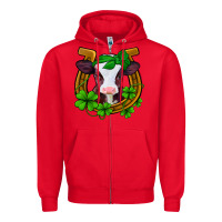 Red lucky horseshoe 4 leaf clover baby calf Zipper Hoodie - Jasminsmagicworld