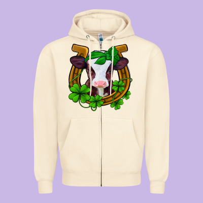 Lucky Horseshoe 4 Leaf Clover Baby Calf Zipper Hoodie Designed By Jasminsmagicworld