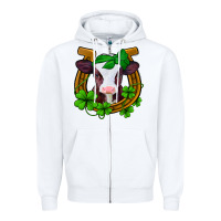White lucky horseshoe 4 leaf clover baby calf Zipper Hoodie - Jasminsmagicworld