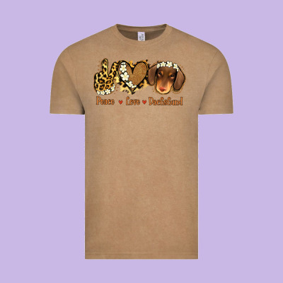 Peace Love Dachshund Vintage Tee Designed By Jasminsmagicworld