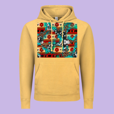 Aztec Leopard Cowhide Turquoise Vintage Hoodie Designed By Barkaloodesign