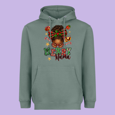Merry Mama Afro Messy Bun Heavyweight Hoodie Designed By Texasbilliewilder