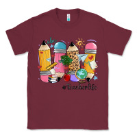 Burgundy teacher life pencils Classic Tee - MaliasSmallBusiness