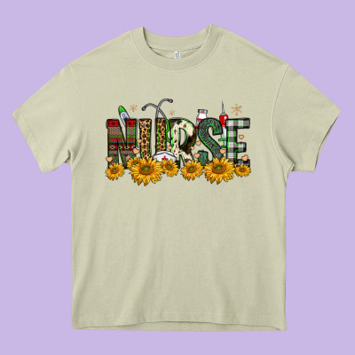 Christmas Nurse Sunflower Heavy Core Tee Designed By Fadigitalartstudio