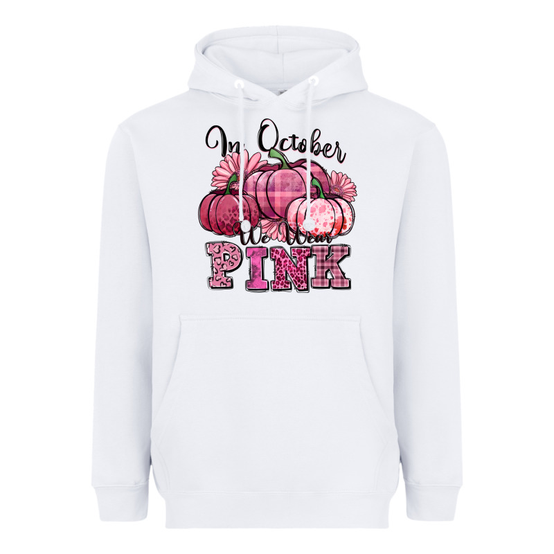 In October We Wear Pink Pumpkin Heavyweight Hoodie by texasbilliewilder | Teevron
