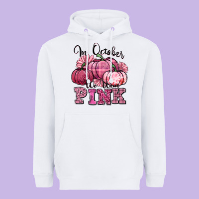 In October We Wear Pink Pumpkin Heavyweight Hoodie Designed By Texasbilliewilder