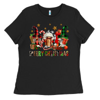 Black merry christmas buffalo gnomies Ladies Tee - FaDigitalArtStudio