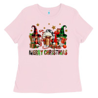 Bubblegum Pink merry christmas buffalo gnomies Ladies Tee - FaDigitalArtStudio