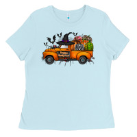 Baby Blue happy halloween truck Ladies Tee - CowhideDigitalArt