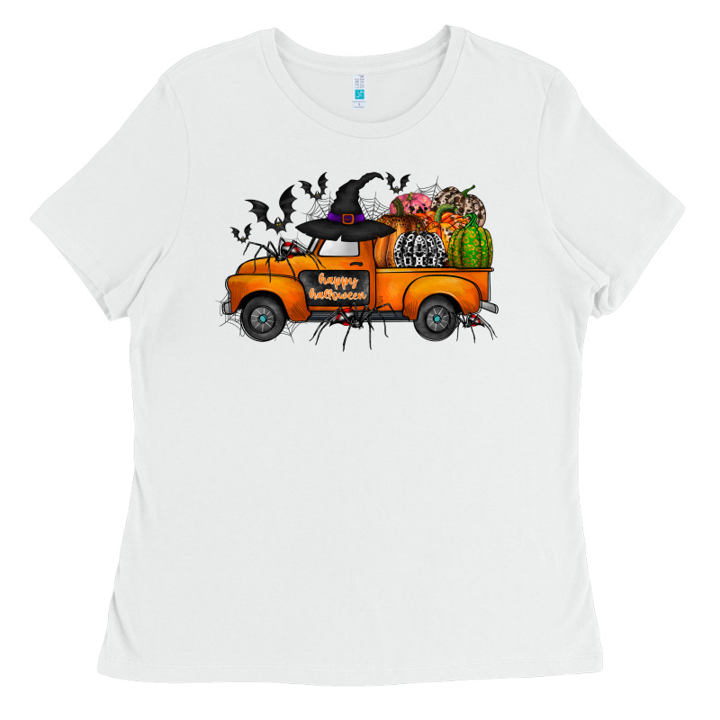 Happy Halloween Truck Ladies Tee by CowhideDigitalArt | Teevron