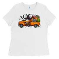 White happy halloween truck Ladies Tee - CowhideDigitalArt