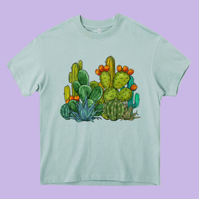 Watercolor Cactus Heavy Core Tee Designed By Barkaloodesign