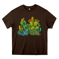 Chocolate Brown watercolor cactus Heavy Core Tee - BarkalooDesign