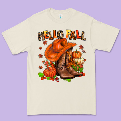 Hello Fall Pumpkins  Cowgirl  And Roses Premium Tee Designed By Adodesignshop