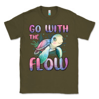 Army Green go with flow turtle Classic Tee - MaliasSmallBusiness
