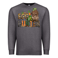 Charcoal Heather Egg hunter with rabbit Easter Day Premium Sweatshirt - HowdyJamesFarm