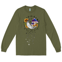 Army Green moon and mushrooms with sunflower Long Sleeve Tee - MaliasSmallBusiness