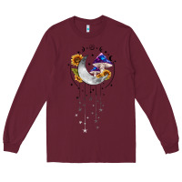 Burgundy moon and mushrooms with sunflower Long Sleeve Tee - MaliasSmallBusiness