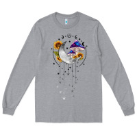 Heather Grey moon and mushrooms with sunflower Long Sleeve Tee - MaliasSmallBusiness