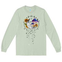 Matcha moon and mushrooms with sunflower Long Sleeve Tee - MaliasSmallBusiness
