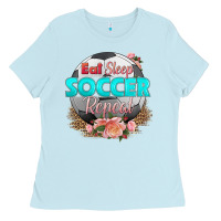 Baby Blue eat sleep soccer repeat Ladies Tee - HRA Design Shop
