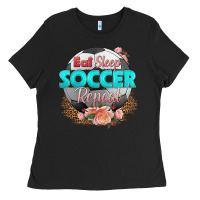 Black eat sleep soccer repeat Ladies Tee - HRA Design Shop