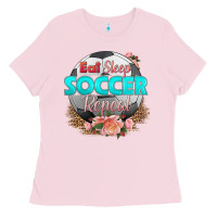 Bubblegum Pink eat sleep soccer repeat Ladies Tee - HRA Design Shop