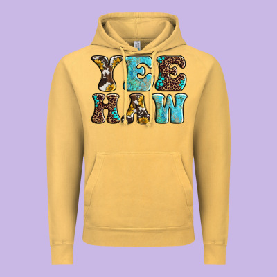 Western Sunflowers Turquoise Leopard Yee Haw Vintage Hoodie Designed By Barkaloodesign