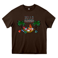 Chocolate Brown hello summer Heavy Core Tee - CowhideDigitalArt