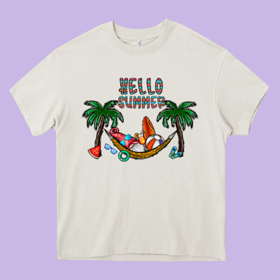 Hello Summer Heavy Core Tee Designed By Cowhidedigitalart