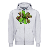 Heather Grey leopard shamrock Zipper Hoodie - Jasminsmagicworld