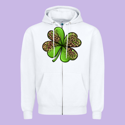 Leopard Shamrock Zipper Hoodie Designed By Jasminsmagicworld