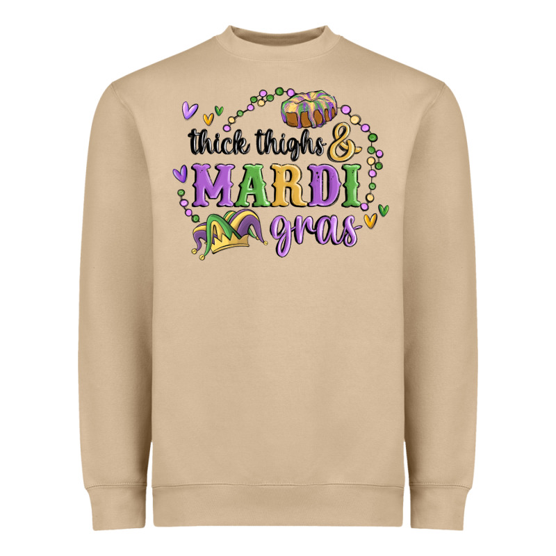 Thick Thighs Mardi Gras Heavyweight Sweatshirt by MaliasSmallBusiness | Teevron