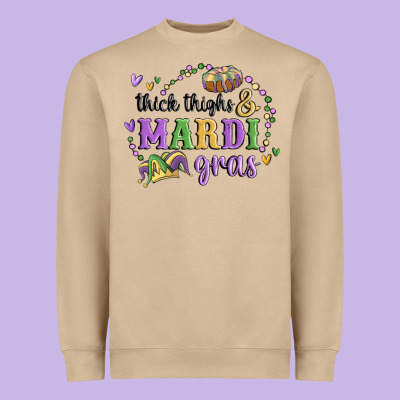 Thick Thighs Mardi Gras Heavyweight Sweatshirt Designed By Maliassmallbusiness