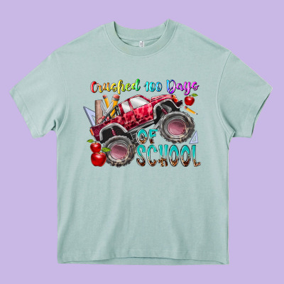 Crushed 100 Days Of School Heavy Core Tee Designed By Racoondesign
