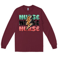Burgundy nurse leopard lightning bolt Long Sleeve Tee - MaliasSmallBusiness