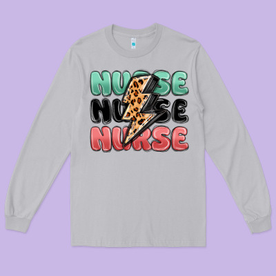 Nurse Leopard Lightning Bolt Long Sleeve Tee Designed By Maliassmallbusiness