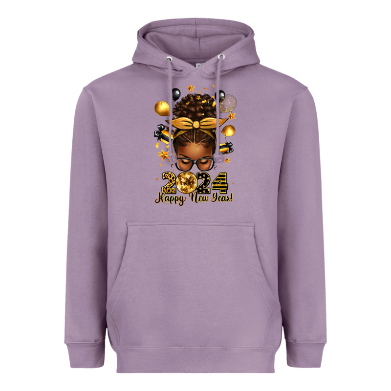 2024 Happy New Year  Afro Messy Bun Heavyweight Hoodie by texasbilliewilder | Teevron