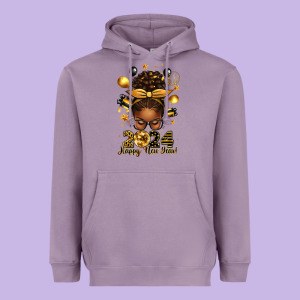 2024 Happy New Year  Afro Messy Bun Heavyweight Hoodie Designed By Texasbilliewilder