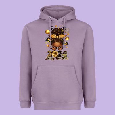 2024 Happy New Year  Afro Messy Bun Heavyweight Hoodie Designed By Texasbilliewilder