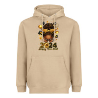 Mushroom 2024 happy new year  afro messy bun Heavyweight Hoodie - texasbilliewilder