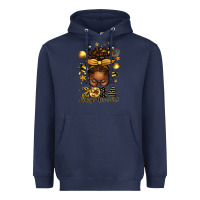 Navy 2024 happy new year  afro messy bun Heavyweight Hoodie - texasbilliewilder