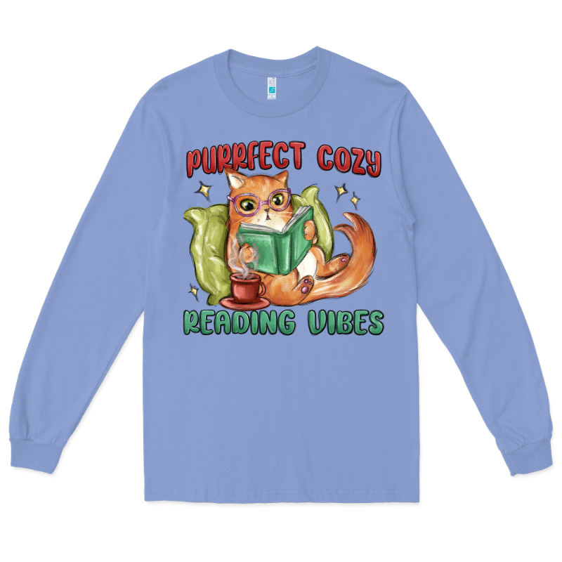 Purrfect Cozy Reading Vibes Long Sleeve Tee by MaliasSmallBusiness | Teevron