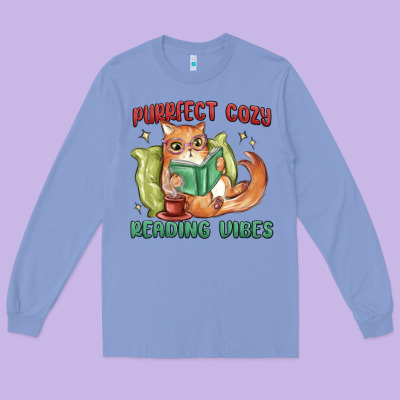 Purrfect Cozy Reading Vibes Long Sleeve Tee Designed By Maliassmallbusiness
