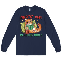Navy purrfect cozy reading vibes Long Sleeve Tee - MaliasSmallBusiness