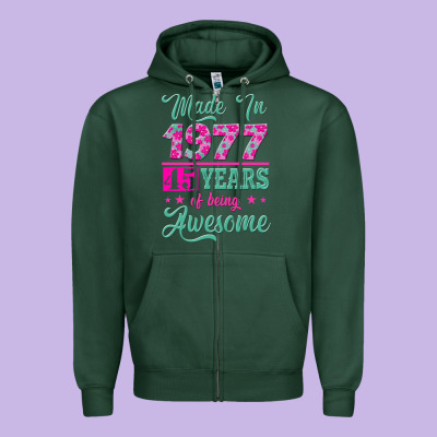 Made In 1977, 45 Years Of Being Awesome Zipper Hoodie Designed By Jasminsmagicworld