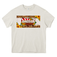 Cream america map sunflower license plate Heavy Core Tee - HRA Design Shop