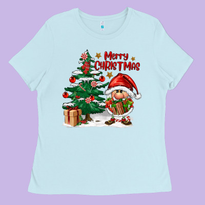 Merry Christmas Gnomes Ladies Tee Designed By Fadigitalartstudio