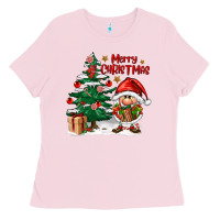 Bubblegum Pink merry christmas gnomes Ladies Tee - FaDigitalArtStudio